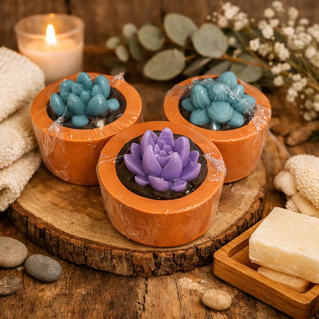 Handcrafted Succulent Plant Soap in Terracotta Pot | Botanical Garden Inspired Bath Treat