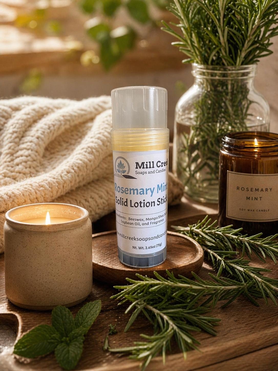 Rosemary Mint Solid Lotion Stick | Natural Moisturizing Balm, Beeswax Travel Skincare