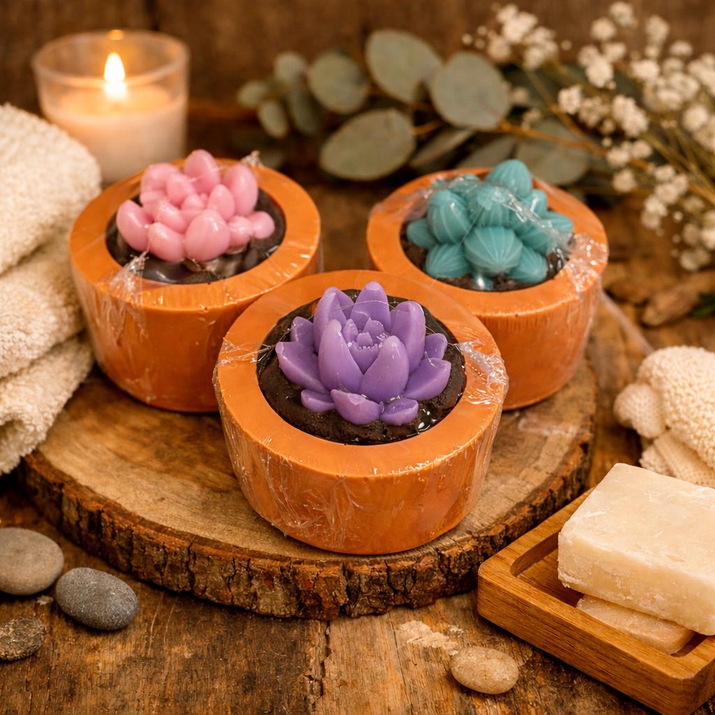 Handcrafted Succulent Plant Soap in Terracotta Pot | Botanical Garden Inspired Bath Treat